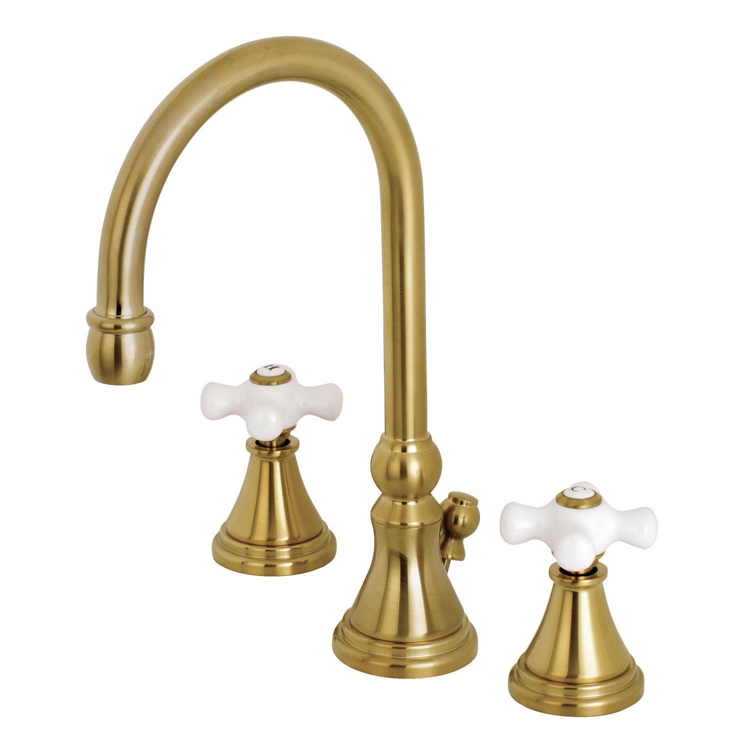 Kingston Tulare KS2987PX - Governor Two-Handle 3-Hole Deck Mount Widespread Bathroom Faucet with Brass Pop-Up, Brushed Brass — image 1